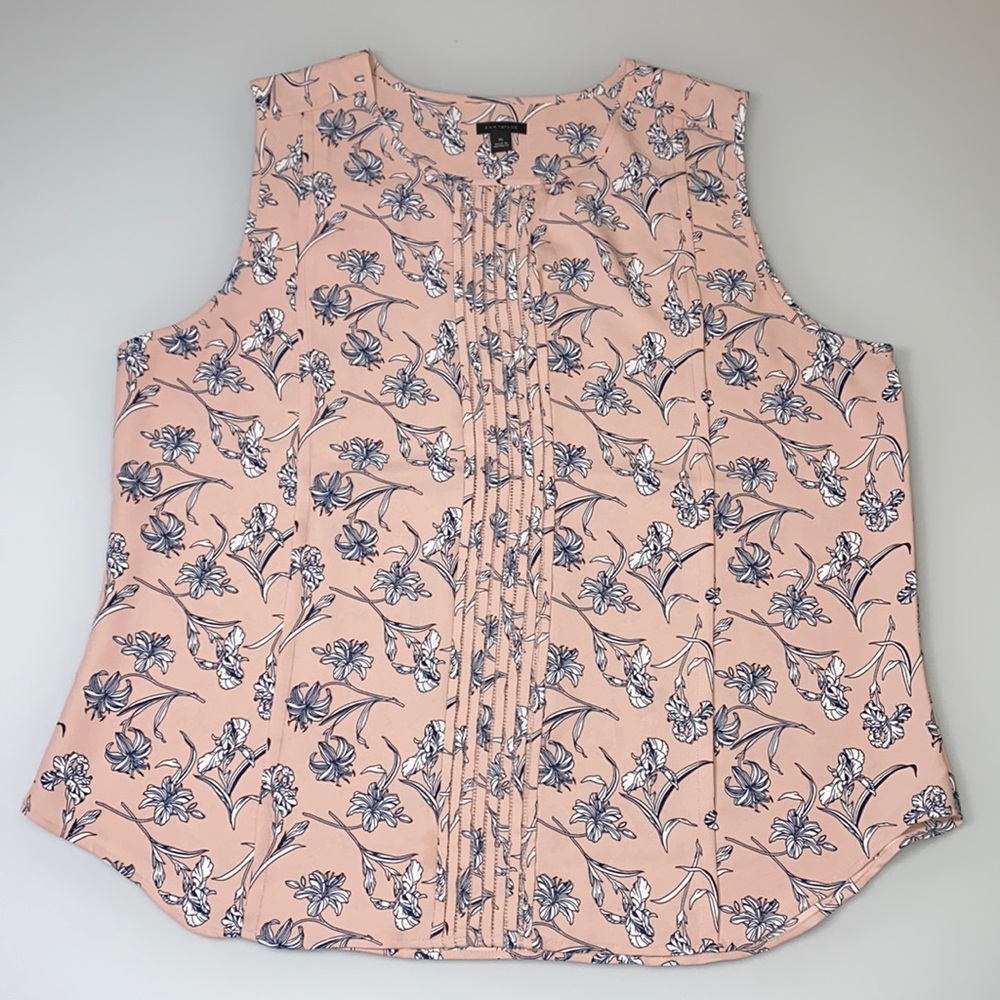 Ann Taylor pink floral sleeveless blouse XL